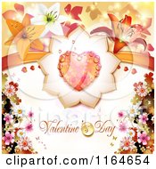 Poster, Art Print Of Valentines Day Background With A Dewy Heart And Flowers Around Text