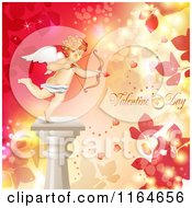 Poster, Art Print Of Valentines Day Background With Cupid On A Pillar Foliage Text And Hearts