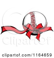 Cartoon Of A Red Ribbon Around A Baseball Royalty Free Vector Clipart