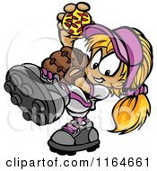 Cartoon Of A Blond Softball Baseball Girl Pitching Royalty Free Vector Clipart