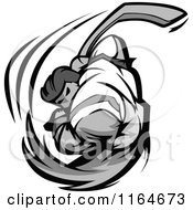 Cartoon Of A Grayscale Hockey Player Swinging Royalty Free Vector Clipart by Chromaco