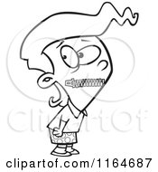 Cartoon Of An Outlined Girl With Her Mouth Zipped Shut Royalty Free Vector Clipart