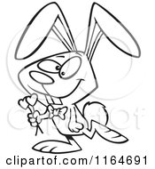 Cartoon Of An Outlined Romantic Valentine Bunny Rabbit Carrying Hearts Royalty Free Vector Clipart