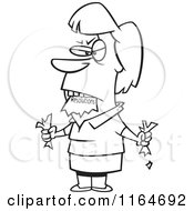 Cartoon Of An Outlined Angry Woman Eating A Resolutions List Royalty Free Vector Clipart by toonaday