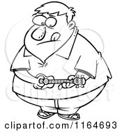 Poster, Art Print Of Outlined Obese Man Playing A Ukelele