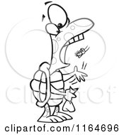 Cartoon Of An Outlined Tortoise Popping A Fly Into His Mouth Royalty Free Vector Clipart by toonaday