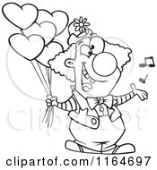 Poster, Art Print Of Outlined Clown Singing And Holding Valentines Day Balloons