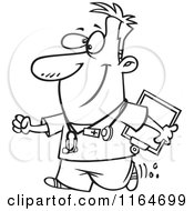 Poster, Art Print Of Outlined Happy Male Nurse Carrying A Clipboard
