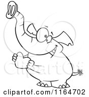 Cartoon Of An Outlined Sweet Elephant Holding A Red Valentine Heart Royalty Free Vector Clipart