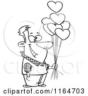 Poster, Art Print Of Outlined Happy Man Holding Out Valentine Heart Balloons