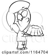 Cartoon Of An Outlined Girl Holding Jiggly Jello Royalty Free Vector Clipart