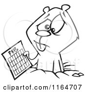 Cartoon Of An Outlined Distressed Groundhog Holding A February Calendar Royalty Free Vector Clipart