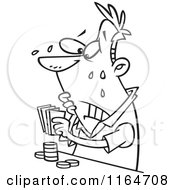 Cartoon Of An Outlined Flushed Man Playing Poker Royalty Free Vector Clipart