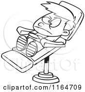 Cartoon Of An Outlined Stubborn Boy In A Dentist Chair Royalty Free Vector Clipart by toonaday