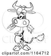 Cartoon Of An Outlined Cow With Folded Arms Munching On Carrots Royalty Free Vector Clipart by toonaday