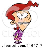 Cartoon Of A Girl With Her Mouth Zipped Shut Royalty Free Vector Clipart