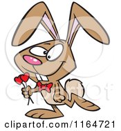 Cartoon Of A Romantic Brown Valentine Bunny Rabbit Carrying Hearts Royalty Free Vector Clipart by toonaday