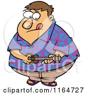 Cartoon Of An Obese Man In A Hawaiian Shirt Playing A Ukelele Royalty Free Vector Clipart