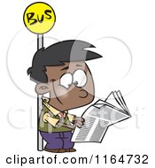 Poster, Art Print Of Happy Black Boy Reading A Newspaper At A Bus Stop
