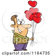 Poster, Art Print Of Happy Man Holding Out Valentine Heart Balloons