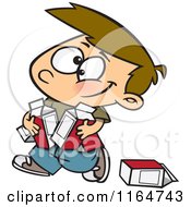 Cartoon Of A Boy Carrying Quarts Of Milk Royalty Free Vector Clipart