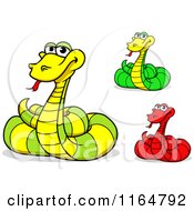 Clipart Of Coild Red Green And Yellow Snakes Royalty Free Vector Illustration