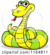 Clipart Of A Coild Green And Yellow Snake Royalty Free Vector Illustration