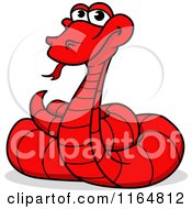 Clipart Of A Coild Red Snake Royalty Free Vector Illustration