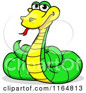 Clipart Of A Coild Green And Yellow Snake 2 Royalty Free Vector Illustration