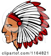Clipart Of A Native American Brave With A Red And White Feather Headdress Royalty Free Vector Illustration by Vector Tradition SM
