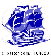 Clipart Of A Blue Brig Ship Royalty Free Vector Illustration