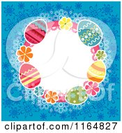 Poster, Art Print Of Circle Frame Of Easter Eggs On Blue Flowers