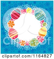 Clipart Of A Circle Frame Of Easter Eggs On Blue Flowers Royalty Free Vector Illustration