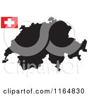 Poster, Art Print Of Black Map Of Switzerland And Flag