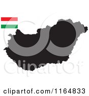 Black Map Of Hungary And Flag