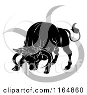 Poster, Art Print Of Black And White Horoscope Zodiac Astrology Charging Taurus Bull And Sybmol