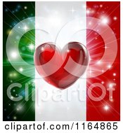 Shiny Red Heart And Fireworks Over An Italian Flag