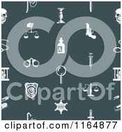 Clipart Of A Seanless Teal Crime Background Pattern With White Icons Royalty Free Vector Illustration