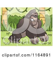 Poster, Art Print Of Mad Gorilla In A Jungle Leaning Forward On His Knuckles