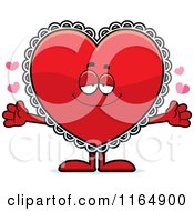 Cartoon Of A Loving Red Doily Valentine Heart Mascot Royalty Free Vector Clipart