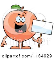 Poster, Art Print Of Happy Peach Mascot Holding A Sign