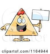 Poster, Art Print Of Tortilla Chip With Salsa Mascot Holding A Sign