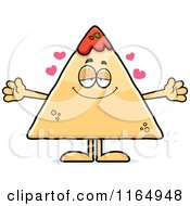 Cartoon Of A Loving TORTILLA Chip With Salsa Mascot Royalty Free Vector Clipart