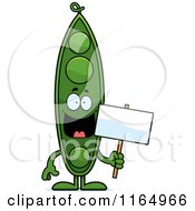 Cartoon Of A Pea Pod Mascot Holding A Sign Royalty Free Vector Clipart