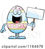 Cartoon Of A Happy Easter Egg Mascot Holding A Sign Royalty Free Vector Clipart