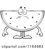 Cartoon Clipart Of A Sick Watermelon Mascot Vector Outlined Coloring Page