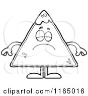 Cartoon Clipart Of A Depressed TORTILLA Chip With Salsa Mascot Vector Outlined Coloring Page