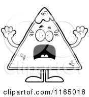 Cartoon Clipart Of A Scared TORTILLA Chip With Salsa Mascot Vector Outlined Coloring Page