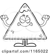 Cartoon Clipart Of A Mad TORTILLA Chip With Salsa Mascot Vector Outlined Coloring Page
