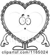 Cartoon Clipart Of A Surprised Doily Valentine Heart Mascot Vector Outlined Coloring Page